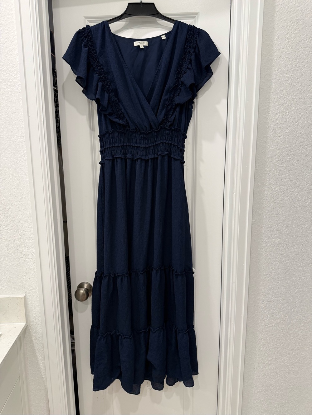 Max Studio Navy Ruffle Maxi Dress